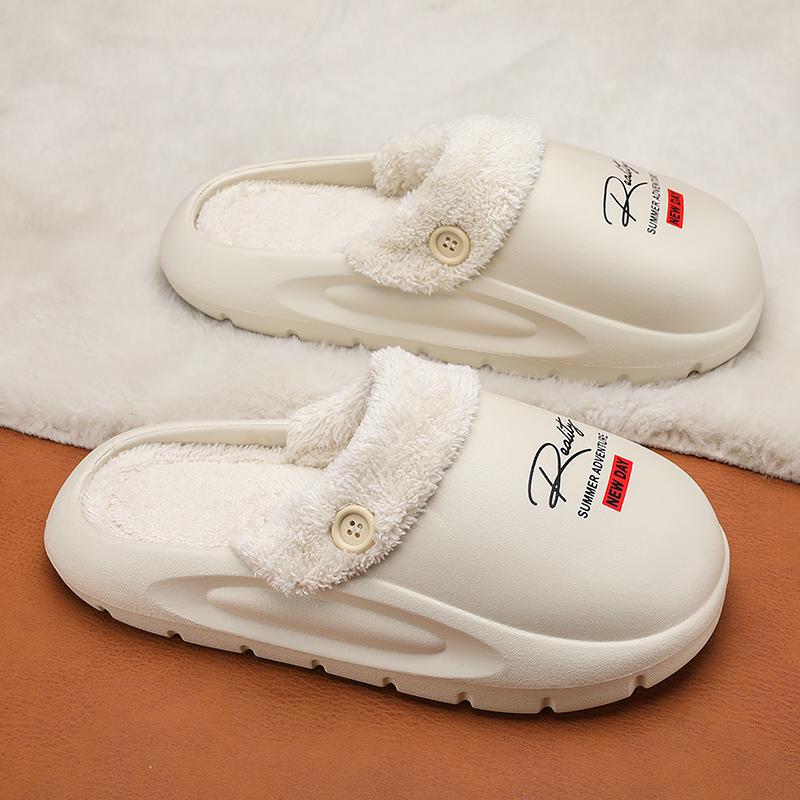 Slippers for Men Thick Soled EVA Cotton Shoes for Couples Indoor Bathroom Wear Flat Soled Shoes for Women with Fleece Addedth