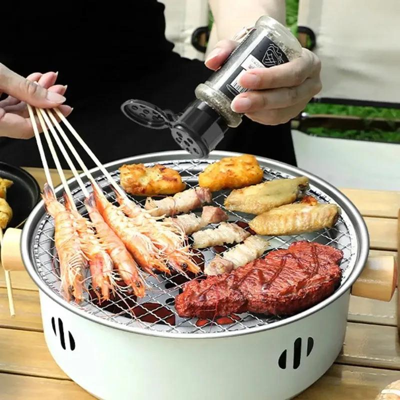 Round Shape Steel Charcoal Barbecue Grill Korean Style Split BBQ Stove Non-Stick Rack Portable For Garden Patio Camping Cooking