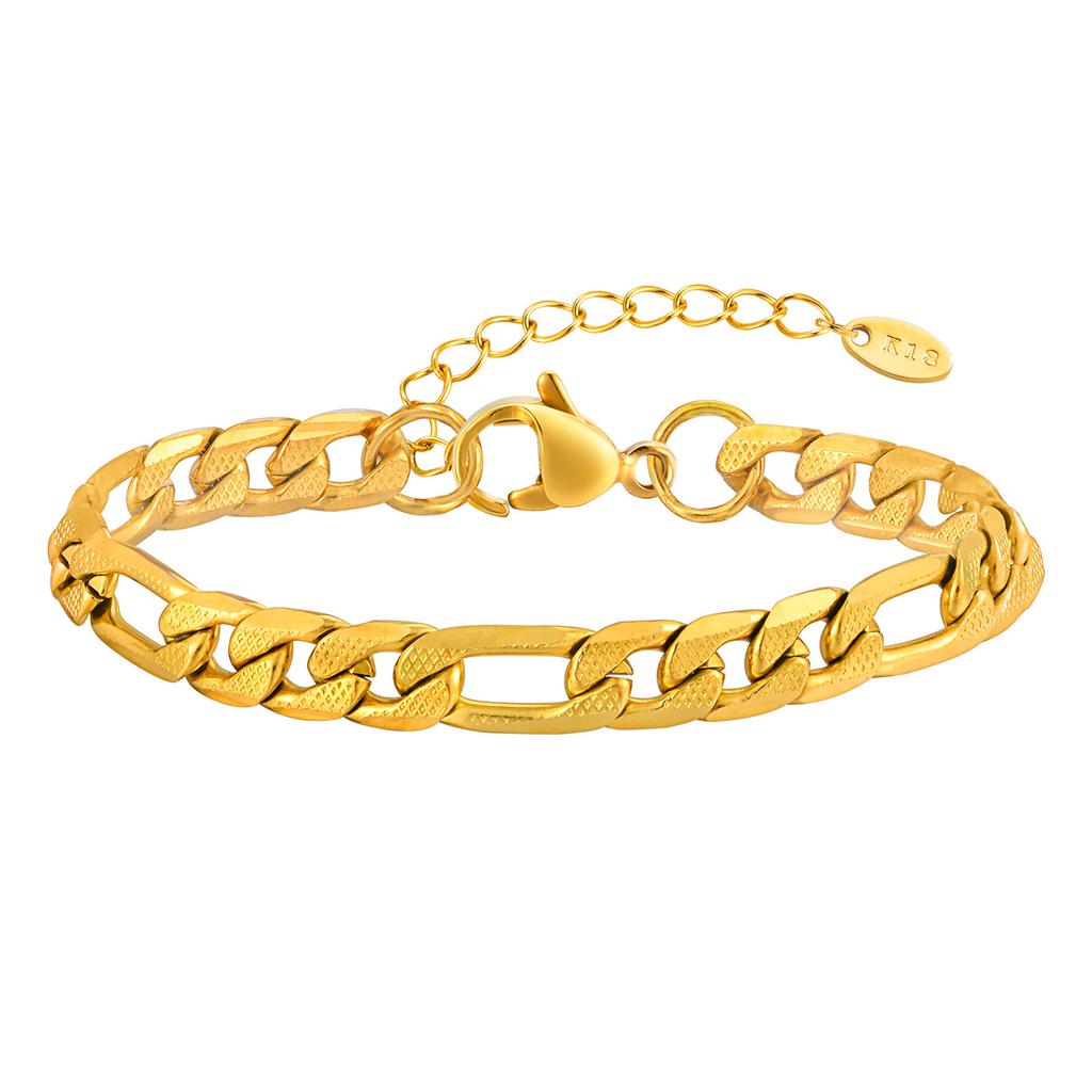Stainless Steel Embossed Three To One Nk Chain Bracelet Plated 18K Gold Br-2413