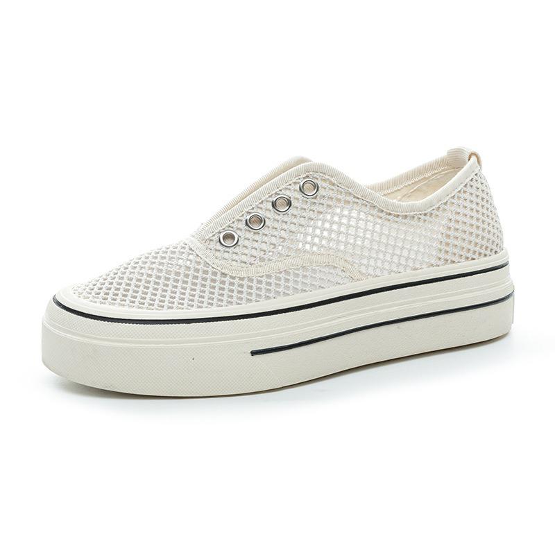 thick-soled mesh sports board shoes women's summer new hollow breathable mesh shoes versatile casual loafer white shoes
