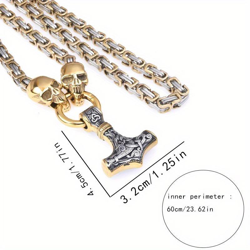Retro Wikinger Totenkopf Anhänger Halskette - Edelstahl Nordischer Gothic Schmuck