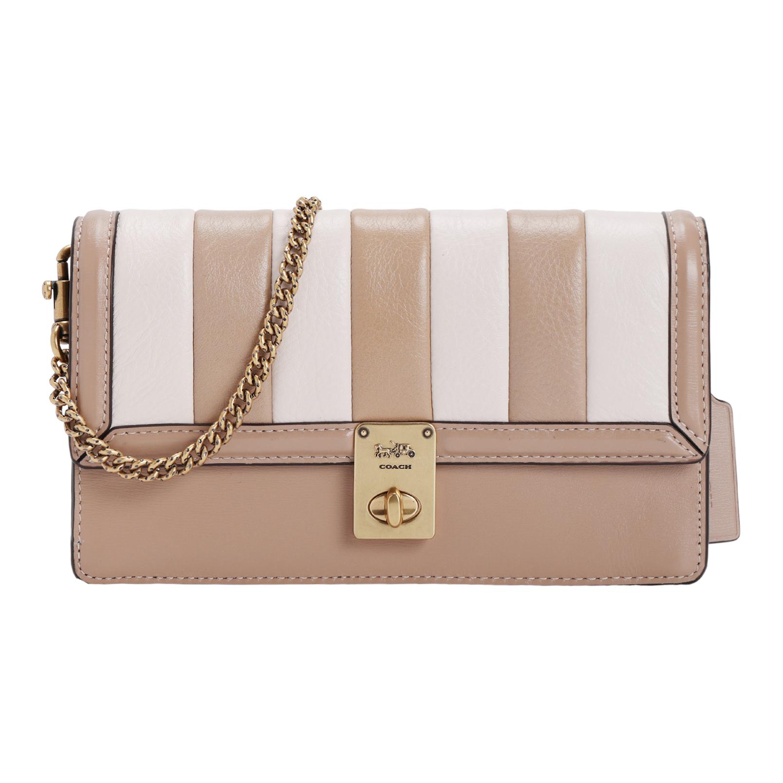 

Coach Hutton Quilted Stripe Color Block Leather Chain Clutch Women Clutch Milk-Tea 856-B4CAH Basic Set (Bag+Dust Bag)