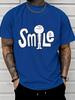 Unisexs Navy Crew Neck Tee Smile Word With Stick Figure Unisex Letter Print Loose Summer Street Casual Daily Basic Short Sleeve Top