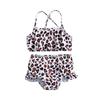 Sporty Puff Sleeve Leopard Print Girls' Two-Piece Swimsuit