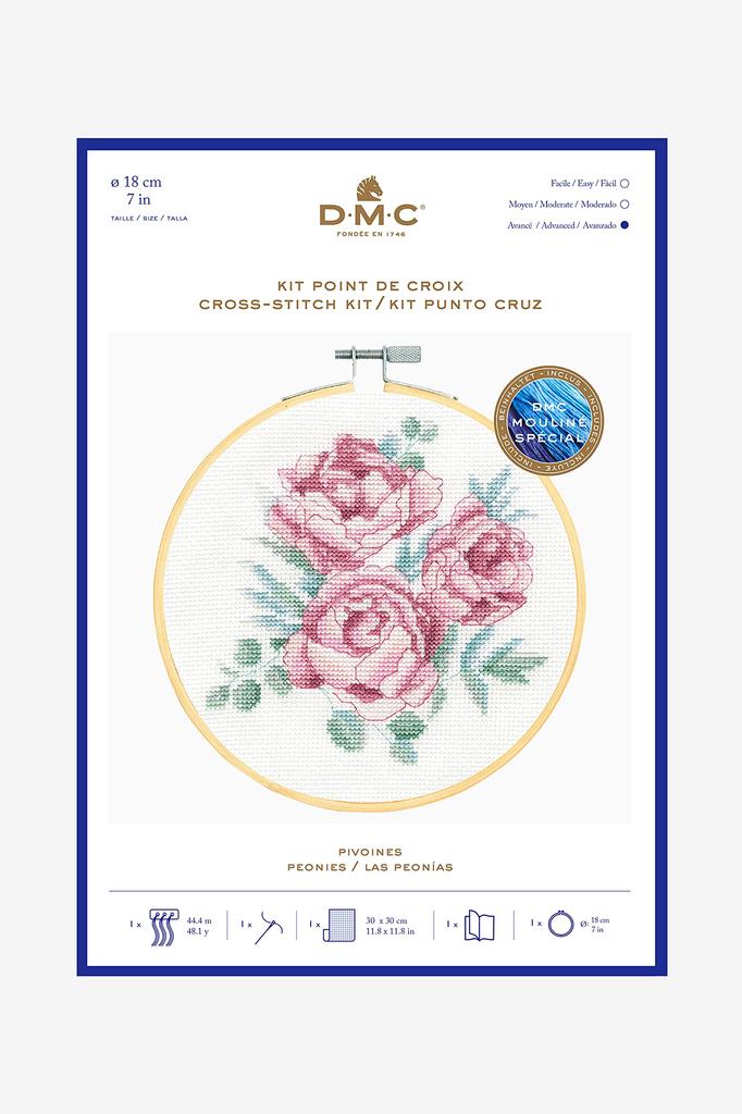 DMC Flower & Botanical Cross Stitch Kit, PEONIES (DMCBK1936J)