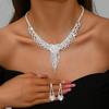 New 2pcs Set Luxury Shiny Full of Rhinestone Heart Pendant Tassel Necklace Drop Earring Set for Women Bride Wedding Jewelry Sets