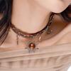 2026 New Punk Sunflower Leather Necklace Stars Vintage Pendant Chocker Necklaces for Women Couple Gift Fashion Charm Jewelry