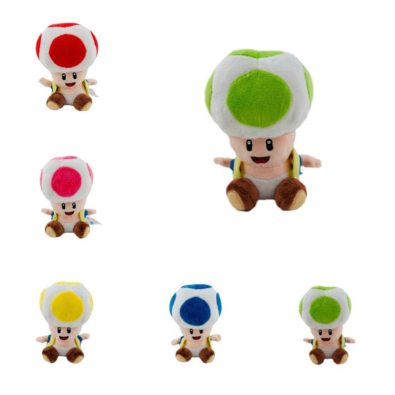 Super Mario 17cm Toad Plüschtier Mit 5 Bunten Sitzenden Pilzfiguren