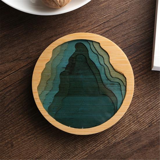 Podložka z epoxidové pryskyřice Krajina Průhledný držák bambusové izolace Coaster Cup Mat