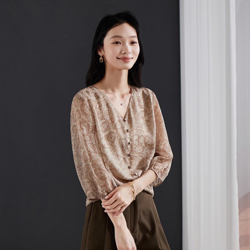 SOFSIL French Retro V-Neck Chiffon Blouse L