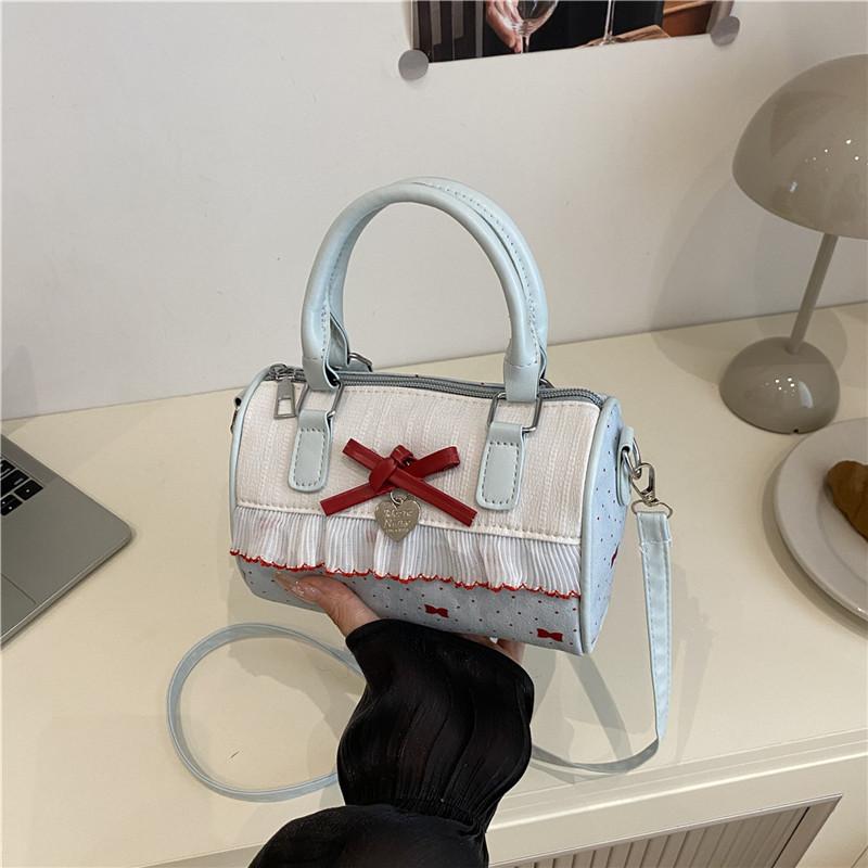 Korean Cute Bow Handbag Women's 2025 Summer Sweet Fashion Lace Edge Versatile Shoulder Messenger Bag