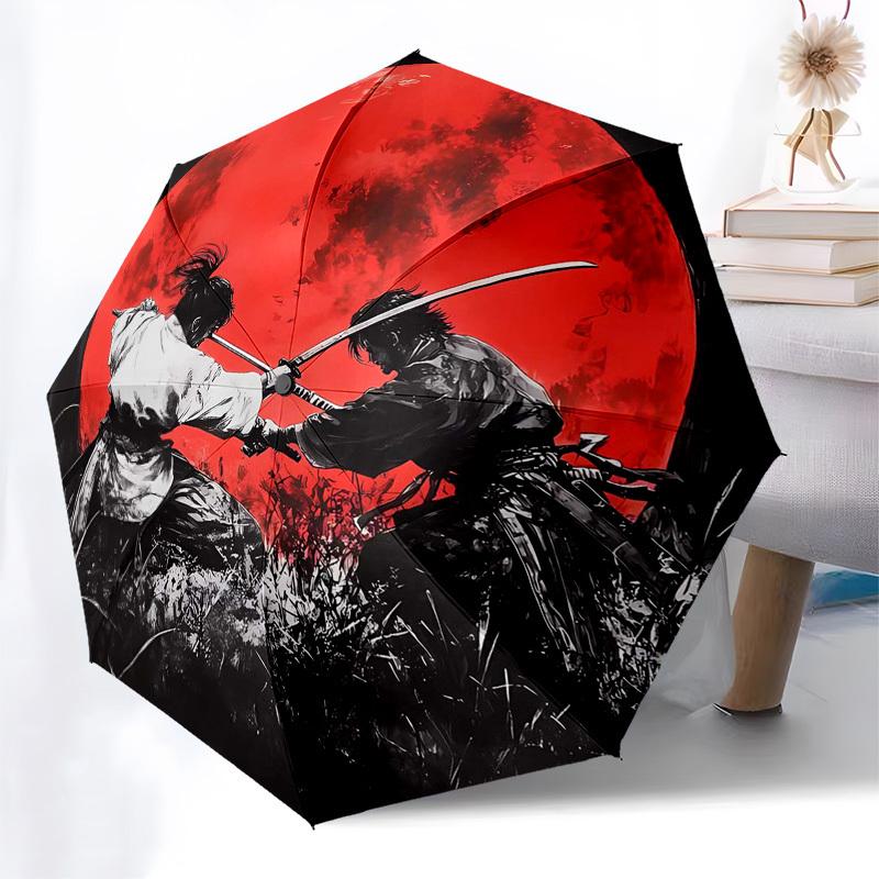 Samurai, Moonlight Themed Automatic Opening and Closing Umbrella, Compact Travel Umbrella, Lightweight and Portable, Suitable for Beach Comm