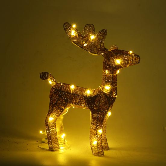 Lighted Reindeer Figurine 3D Metal Standing Deer Statue with LED Light for Outdoor Christmas Lawn Yard Decor