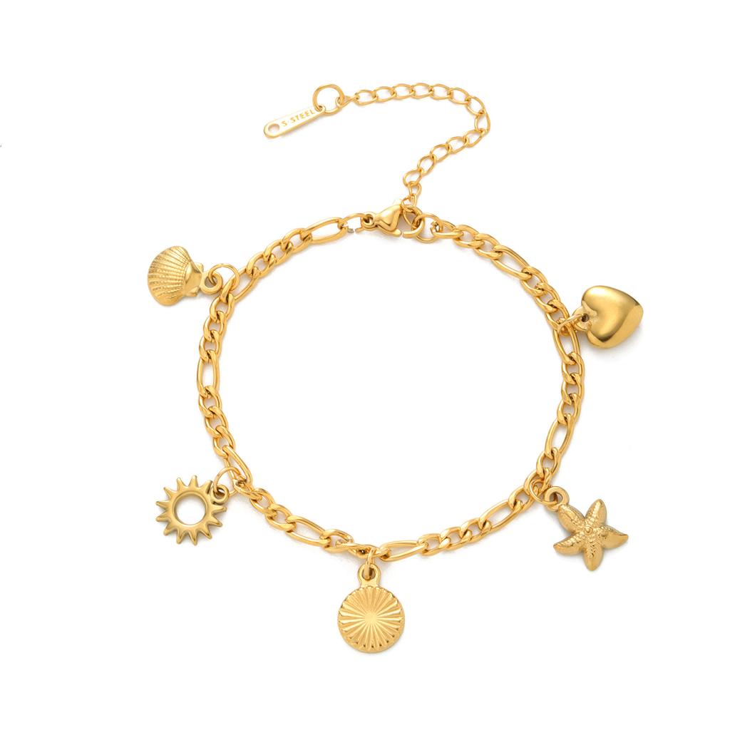 Elegant Shell Bracelet With Star Heart Sun Charms Valentine's Day Gift Women's Fashion Jewelry Accessory