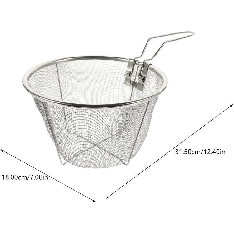 1Pc Stainless Steel Fry Basket with Handle, Round Wire Fry Basket, Steel French Fry Chip Basket (7.1 Inch)