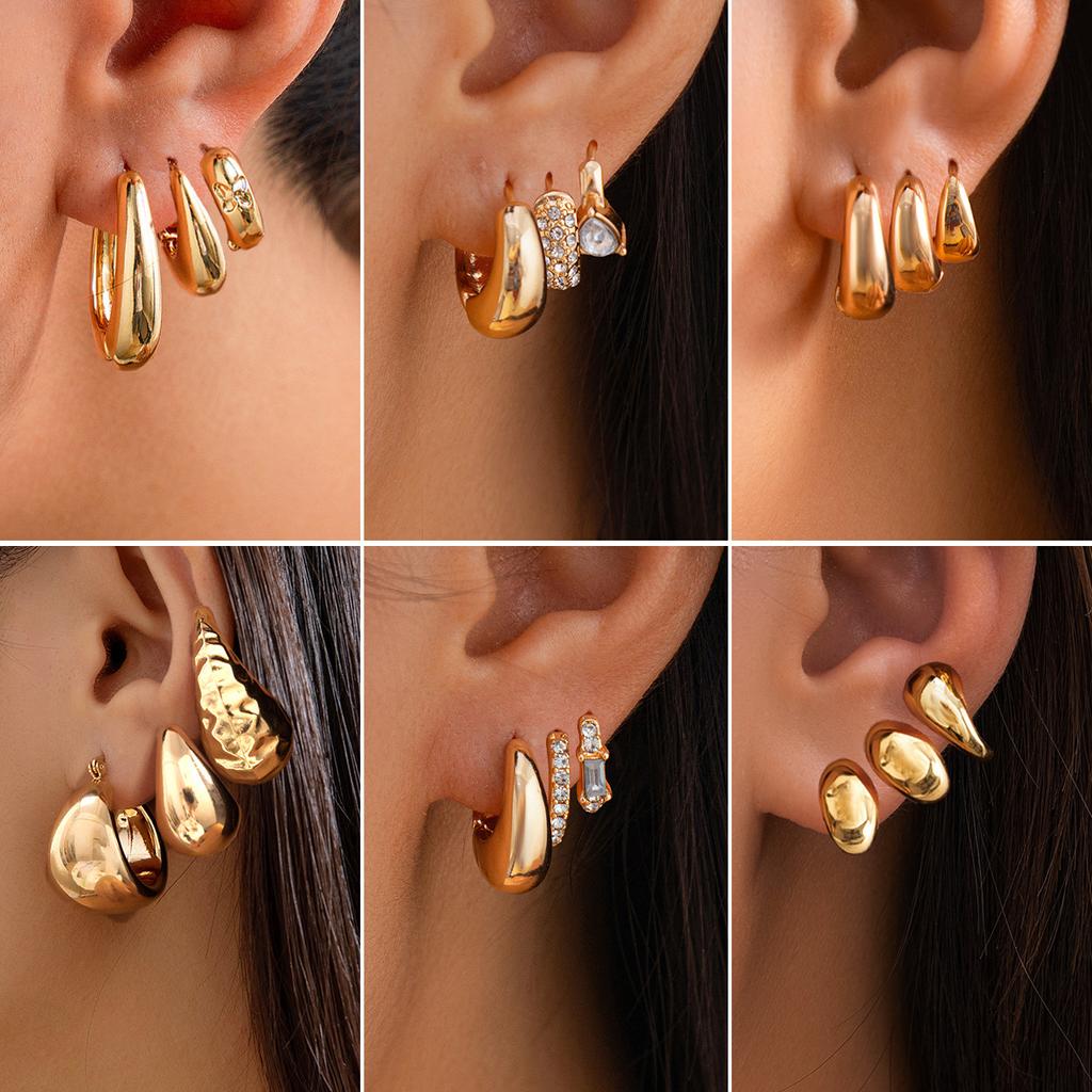 ins Simple U-shaped stud earrings with diamonds, water drop earrings, fashionable geometric metal ear buckles, women