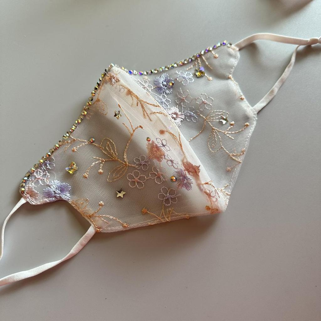 Lace Embroidered Rhinestone Mesh Face Mask - Breathable & Dustproof for Spring/Summer