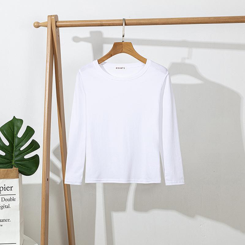 Women Cotton White T-Shirt Long Sleeve Lady Tops Slim Female Clothes