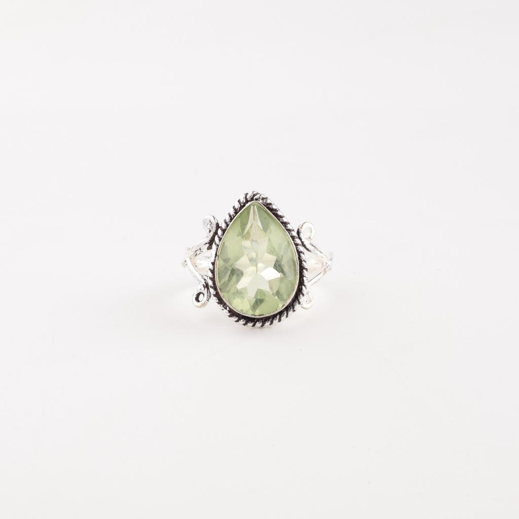 Green Amethyst Gemstone 925 Sterling Silver Jewelry Handcrafted Partywear Ring RR-57-3