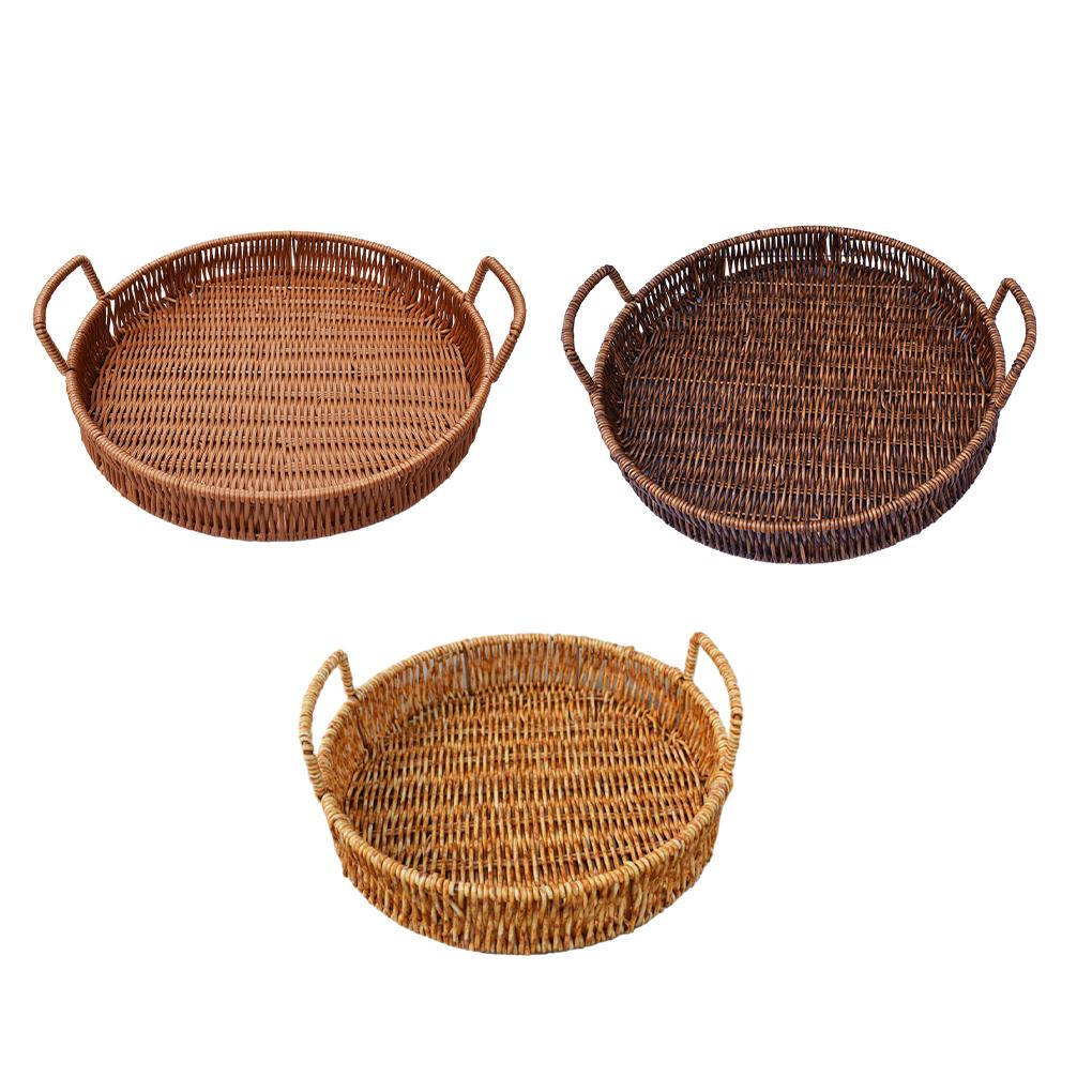 Ručně pletený podnos Kulaté úložné podnosy s rukojetí Lehká mísa na ovoce Přenosný kuchyňský úložný koš pro domácnost