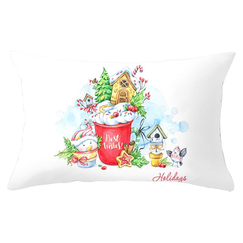 Simple Cartoon Print Series Christmas Waist Pillowcase Peach Skin Printed Pillowcase Home