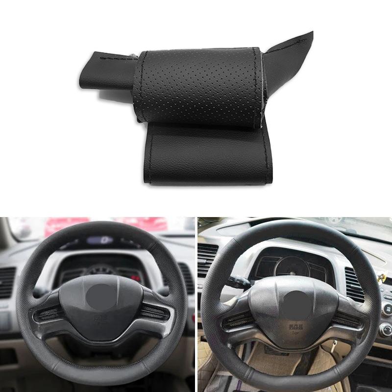 

Для Honda Civic 8 2006 2007 2008 (2-спицевый) Сшитый вручную чехол на руль автомобиля, кожаные внутренние аксессуары