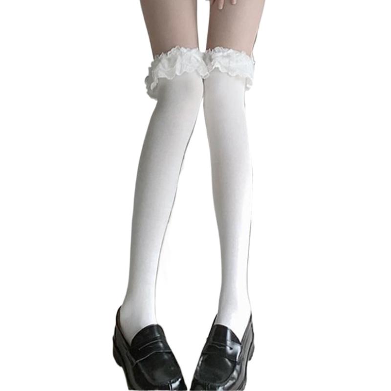 Bas Hauts Style Ballet Doux pour Femmes Bas Hauts Bandes Nœuds Bas Mi-Mollet Chaussettes d'Été Fines Hosierys