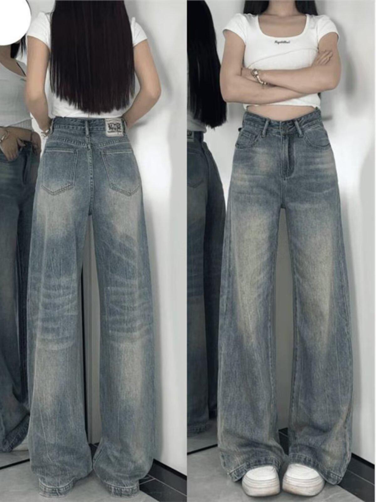 2025 Men s Hong Kong Style Hip-Hop Letter Jeans – Trendy Streetwear Trousers L синий