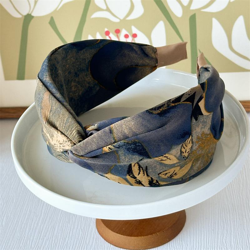 

Летняя новая печатная повязка на голову в стиле ретро тай-дай, холст с масляной живописью, крестообразная широкая версия, повязка на голову с чувством высокого класса, женские аксессуары для волос Headbands