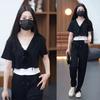 Casual Sportswear Set for Women In Summer, Stylish, Youthful and Slimming Three-piece Short-sleeved Wide-leg Pants To Hide Flaws
