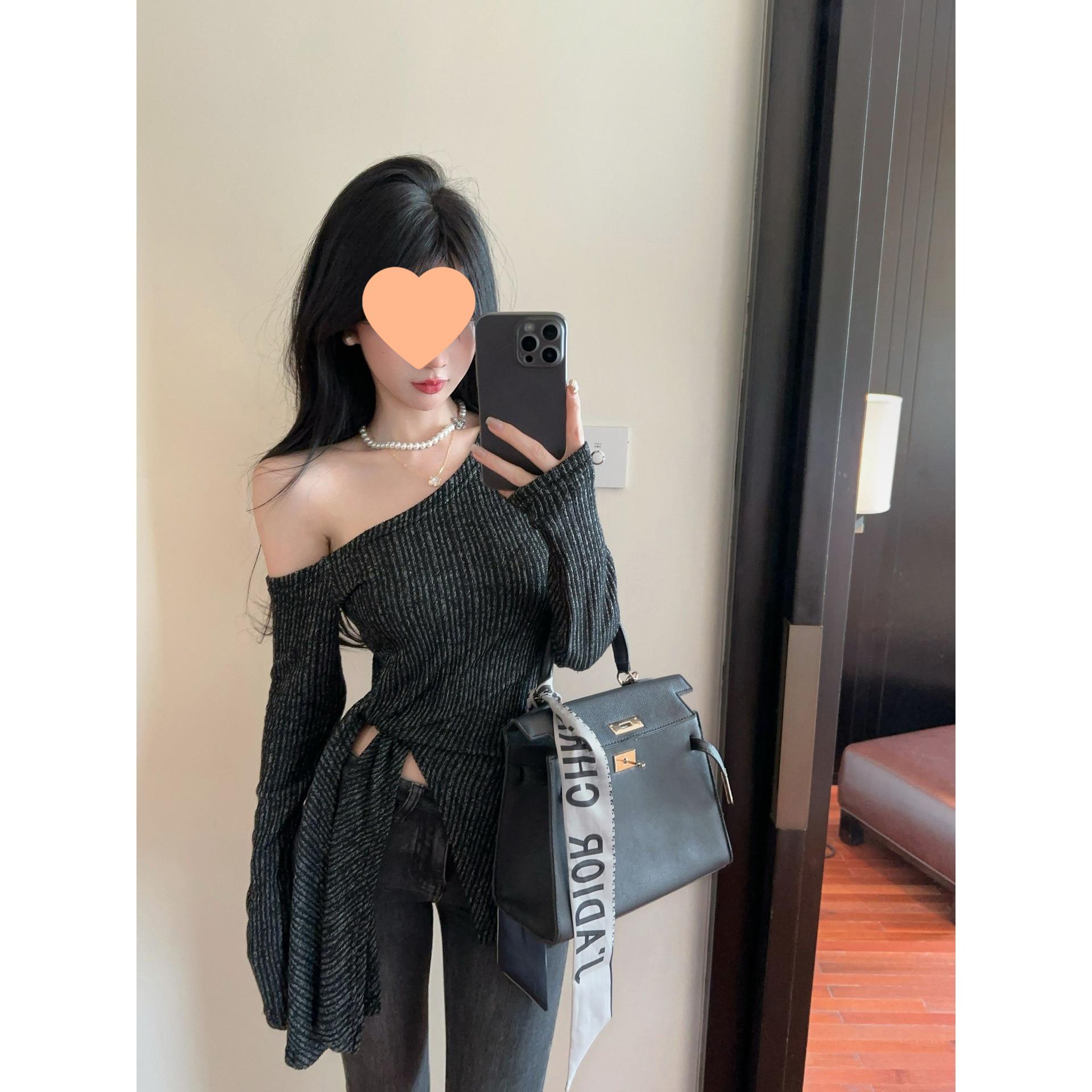 

Асимметричный вязаный топ на одно плечо – Осенний корейский стиль с вертикальной текстурой и шнуровкой S чёрный