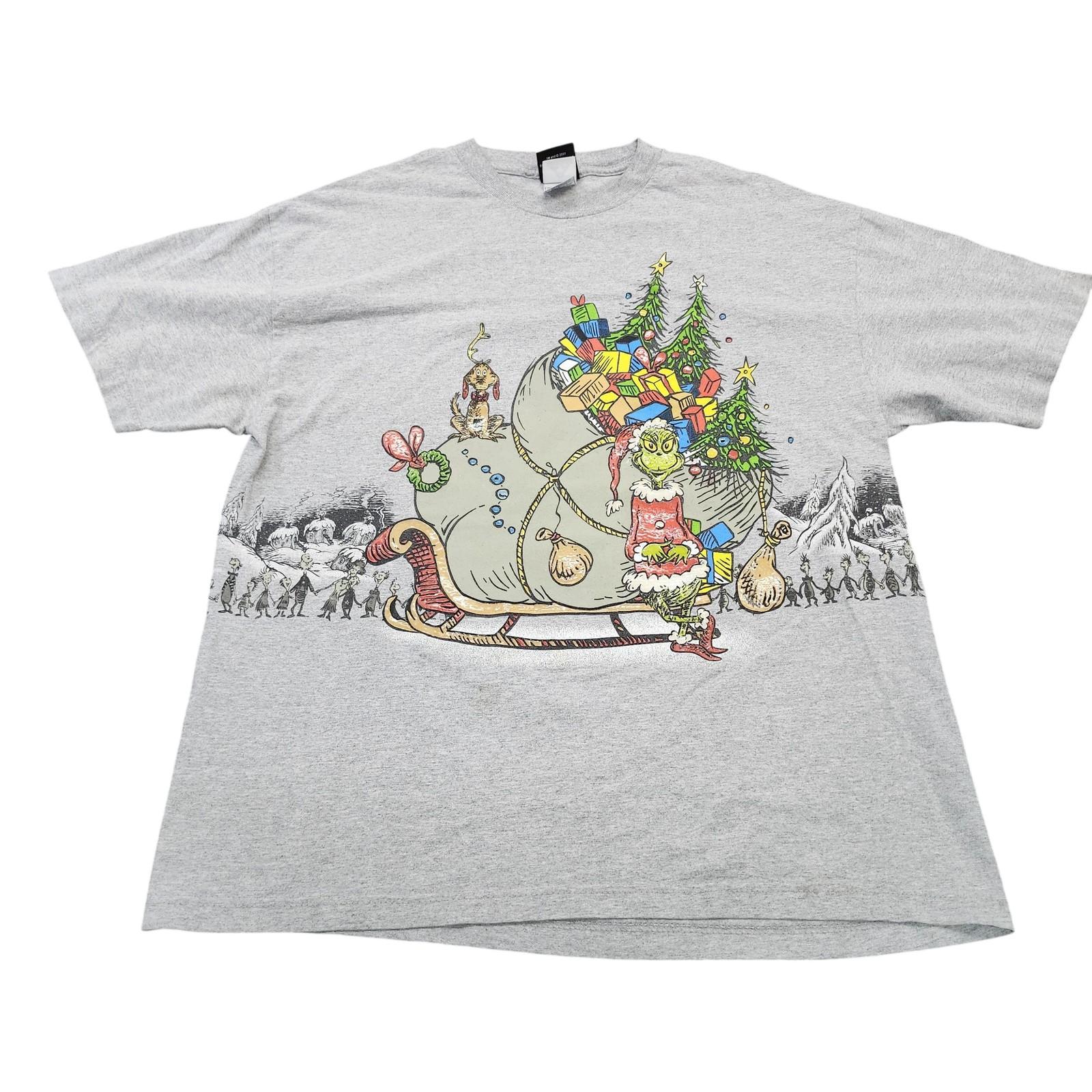 Dr. Seuss Grinch Shirt Mens XL Gray Christmas Sleigh Tree Graphic Tee Holiday Unisex T-Shirt XXXL