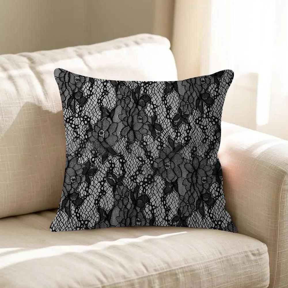Black Lace Print Cushion Cover Inches Farmhouse Decor Home Throw Pillow Covers For Couch Decorations