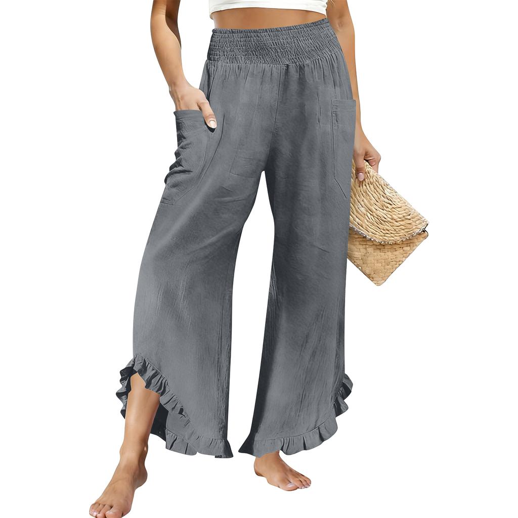 Women's Loose-fitting Wide-leg Pants, Casual Loose-fitting Pants, High-elastic Waistband, Long Pants With Pockets