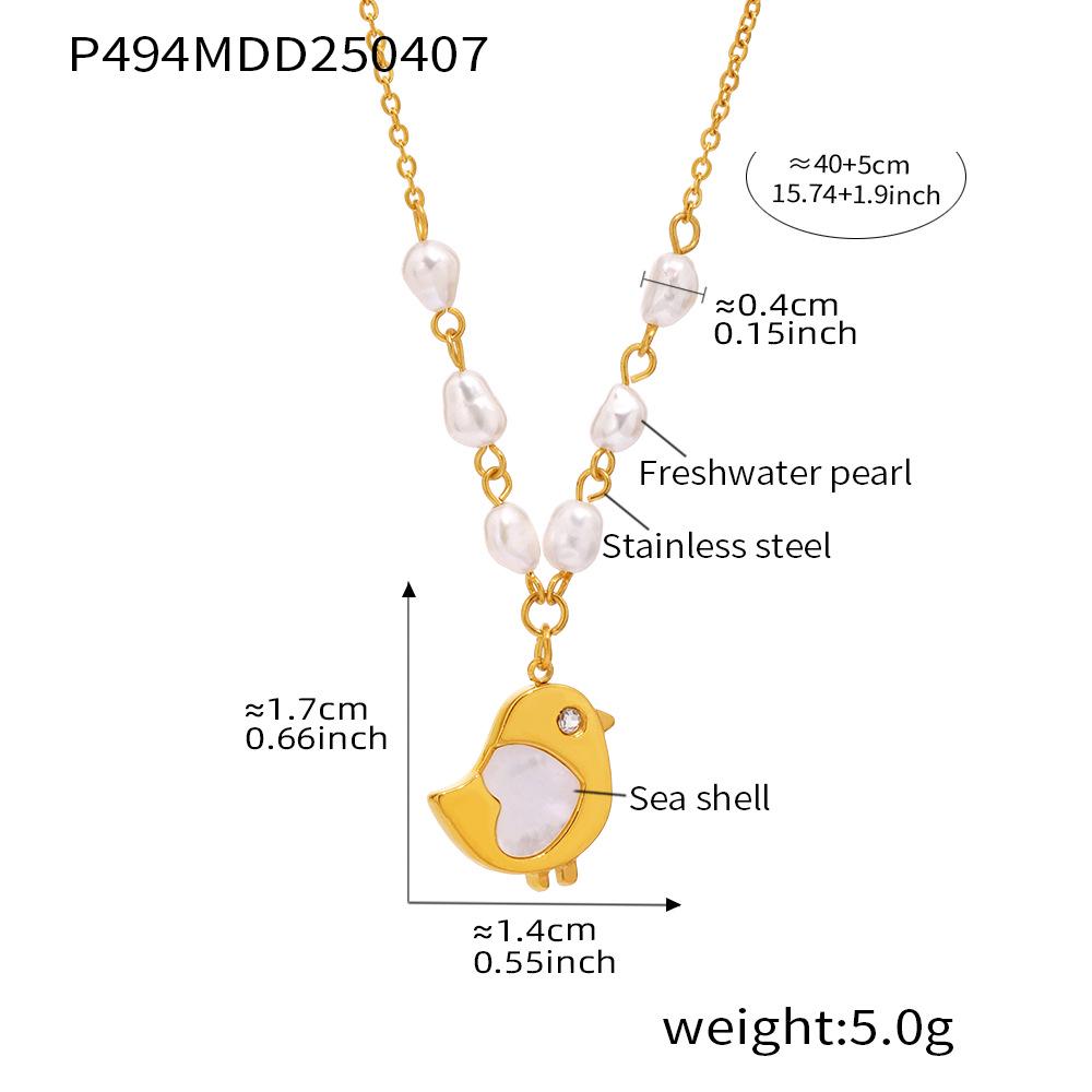Qiong Yao Freshwater Pearl Heart Necklace: White Shell, Little Chicken Design, Gold-Plated Stainless Steel Clavicle Chain