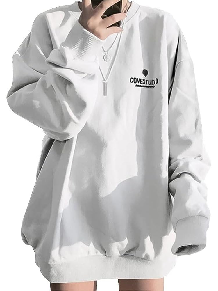 LIYURLTA Oversized Loose Plus Casual Top for and LIY56 Women's Sweatshirt, Fit, Size, Flattering, Lightweight, Spring, Autumn, Winter, (L, White)