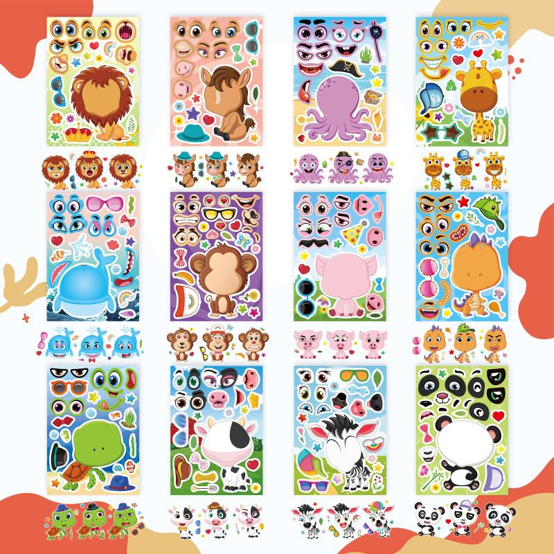 

Children s Sticker Cartoon Animal Jigsaw Puzzle DIY Face-Changing Creative Stickers School Handicraft Education Stickers
