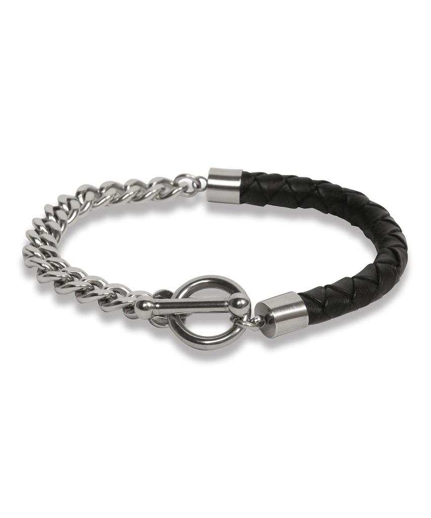 Doffjason Cowhide Chain Rope Leather Bracelet Black