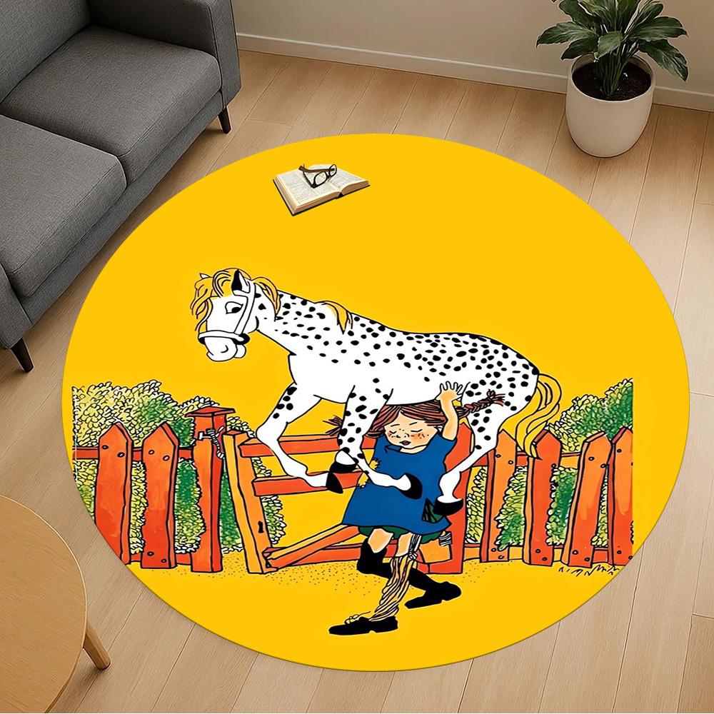 1pc pippi Horse Round Chair mat Area Rug - Non-Slip, Floor Mat for Office, Bedroom, home decor Christmas Gift p0811323