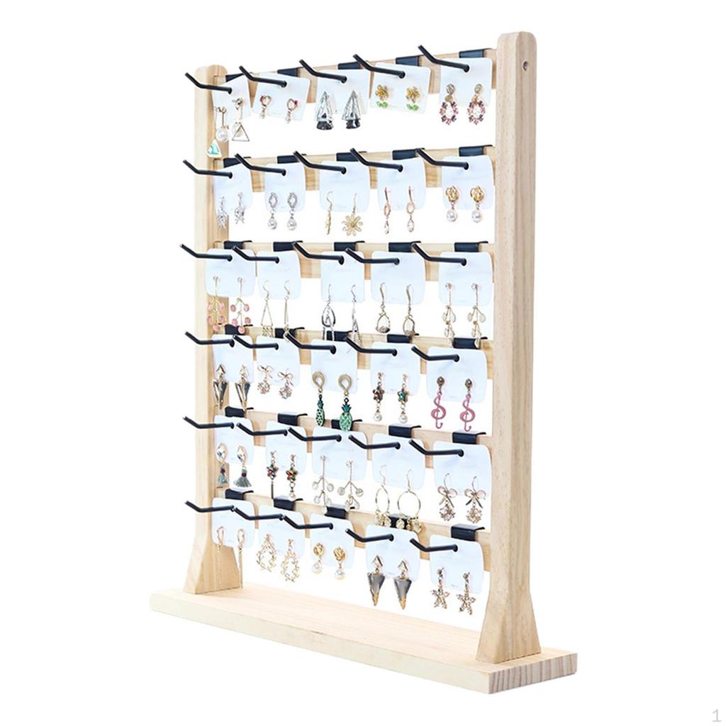 Earrings Display Stand 6 Tiers Hanging Organizer with Hooks Tray Decor Wood Base