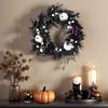 Halloween Door Wreath Gothic Garlands White Pumpkins Front Door Wreath for Indoor Outdoor Holiday Party Decoration