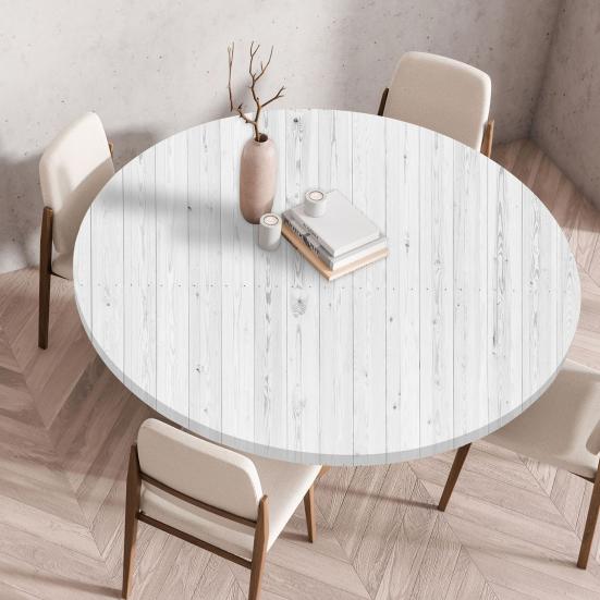 Wood Grain Round Tablecloth Fitted Table Cover with Elastic Edge Rustic Waterproof Table Protector