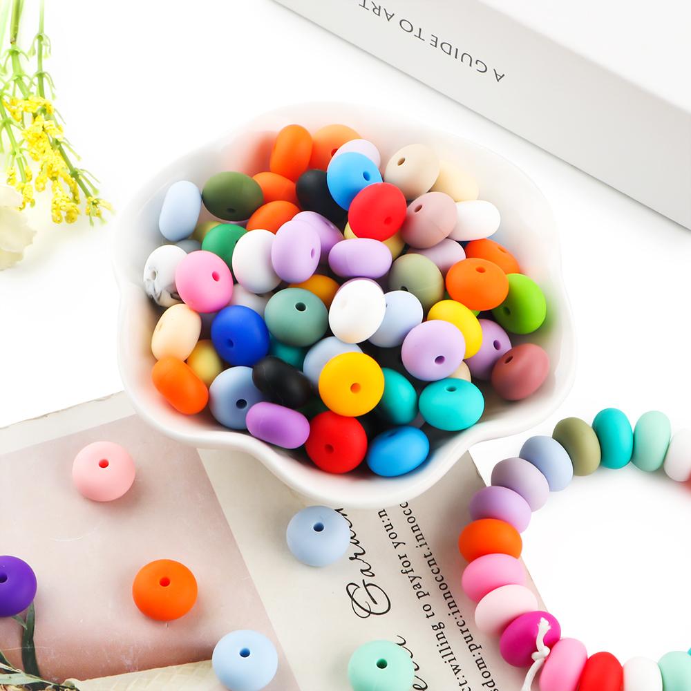 25Pcs/lot 14mm Abacus Silicone Lentil Beads Loose Bead For Jewelry Making DIY Jewelry Accessories Keychain Beaded Pen Bracelets