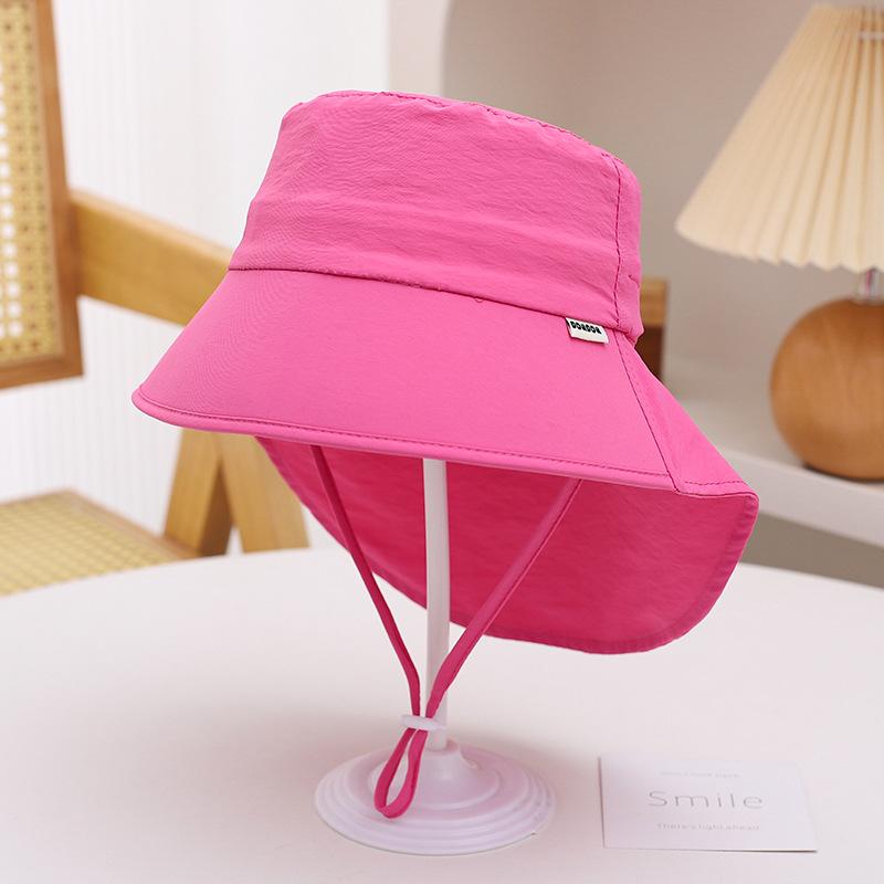 Summer Baby Sunscreen Hat Outdoor Thin Quick Drying Bucket Cap Anti UV Neck Protection Cover Solid Color Adjustable Kids Visors