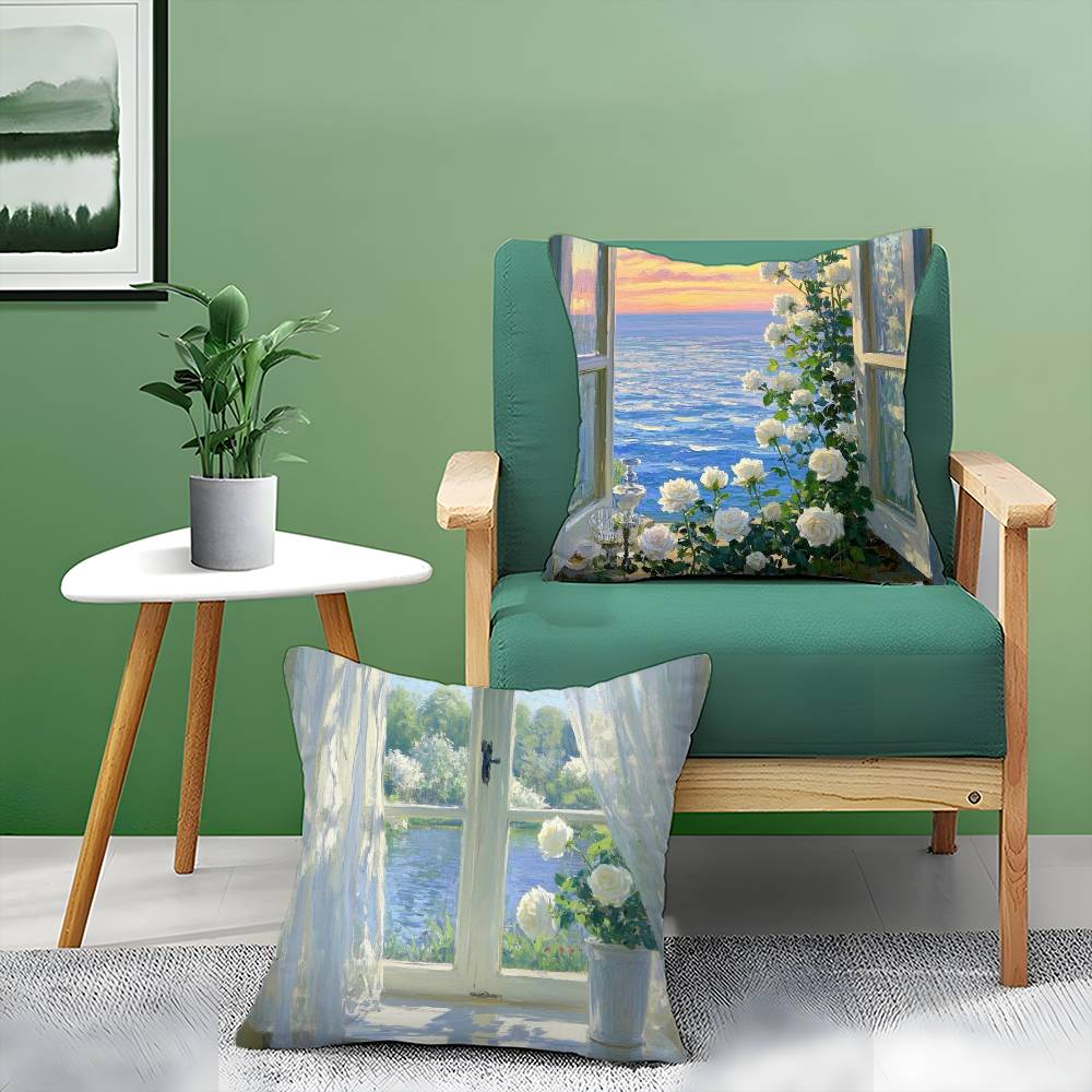 Beautiful Warm Landscape Paintings Pillow Case Printed Brushed Fleece Pillow Baby Skin-Touch Eco-Friendly Dye-Sublimat