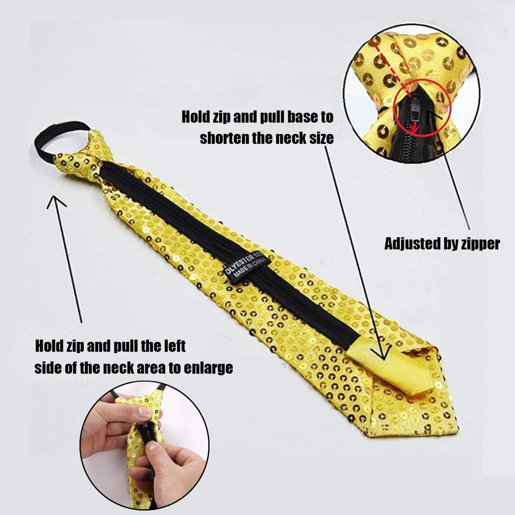 [Xiang Ru] One-touch Necktie, Can Be Put On In 5 Seconds, Plain, Approximately 8cm Wide, for Men, Women, Children, Boys, Girls, Sequined, Sparkly,
