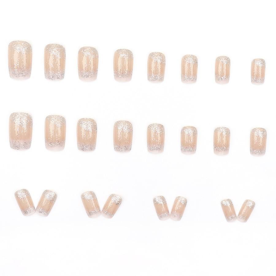 European & American Style Gold Glitter Nude Apricot Press-On Nails