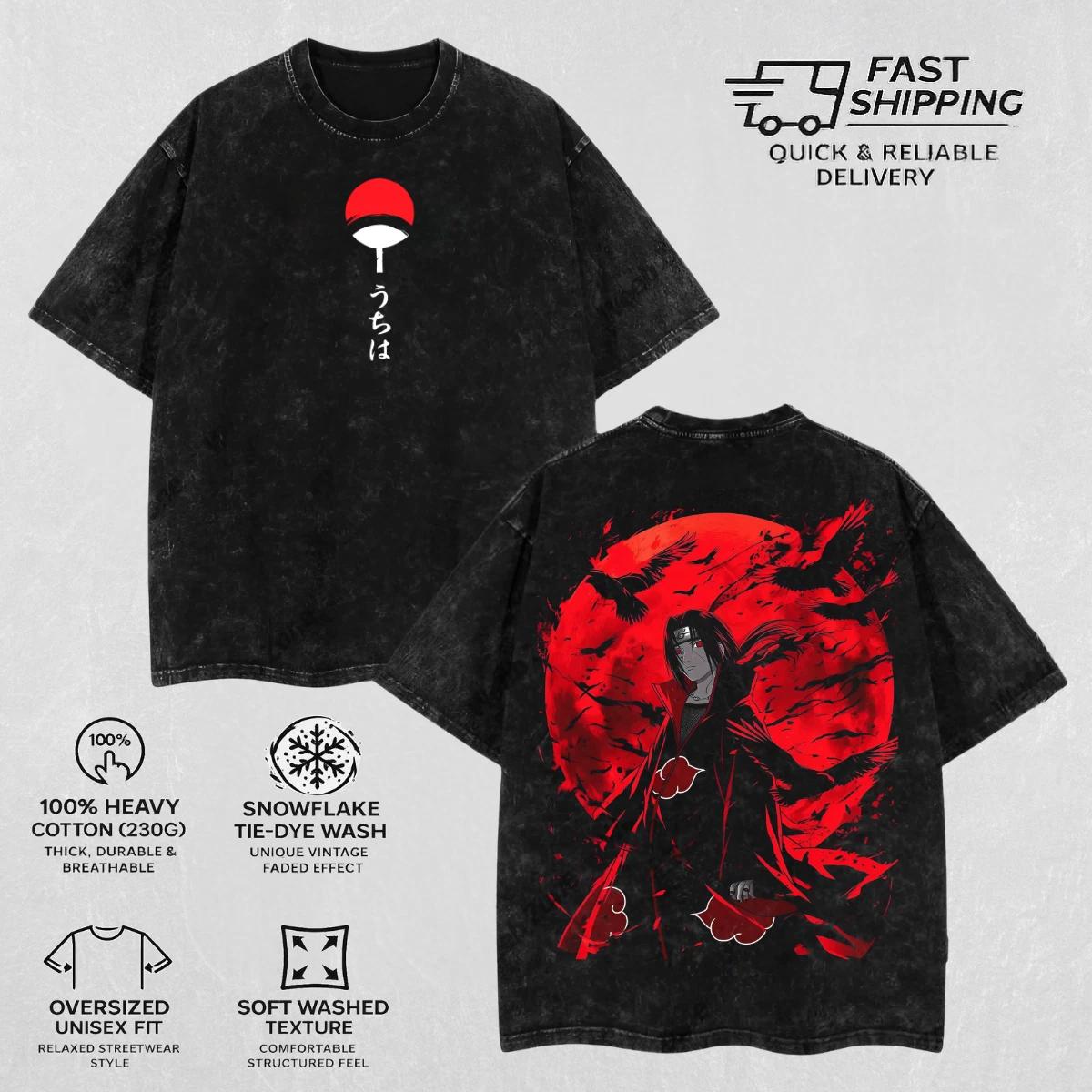 

Retro Itachi Uchiha Naruto Acid Washed T-shirt Graphic Tee Anime Top Men Vintage 3XL