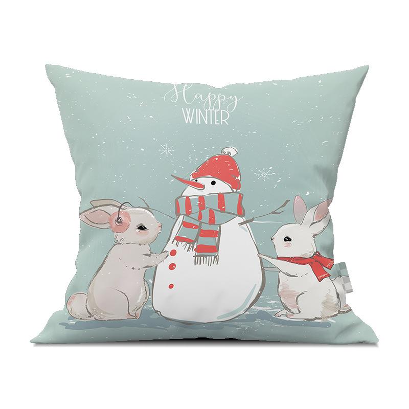 Cute Cartoon Snowman Santa Claus Printed Pattern Cushion Cover for Home Living Room Sofa Bedroom Decoration Pillowcase