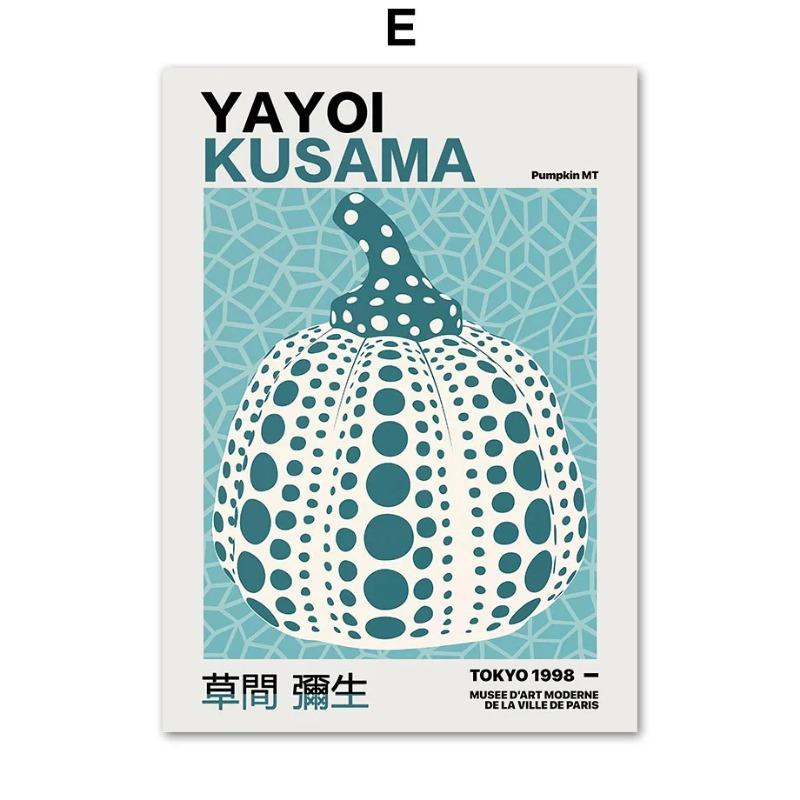 Nordic Retro Abstract Pumpkin Mushroom Flowers Yayoi Kusama Posters Wall Art Canvas Painting Wall Pictures for Living Room Decor